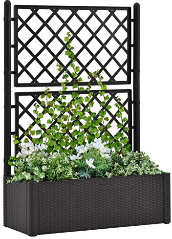 junzai Large Garden Planters,Flower Raised Bed,Raised Garden Kits,Garden Raised Bed with Trellis and Self Watering System Anthracite
