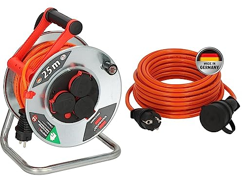Brennenstuhl Garant S V2 IP44 Kabeltrommel 25m Outdoor & BREMAXX Verlängerungskabel (10m Kabel in orange, für den Einsatz im Außenbereich IP44, Stromkabel einsetzbar bis -35 °C, öl- und UV-beständig)