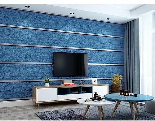 Mwpqbd Papier peint 3D stéréo épais haut de gamme en velours effet bois antique chambre à coucher fond TV non tissé rayures verticales simple moderne non autocollant (papier peint bleu saphir/27051)
