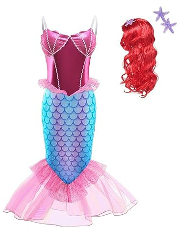 Lito Angels Prinzessin Meerjungfrau Arielle Kostüm Kleid Verkleidung mit Perücke für Kinder Mädchen Größe 5-6 Jahre 116 (Tag-Nummer 130)