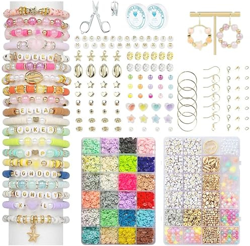 MARIMIYA Set 7200 Perline per Braccialetti Fai da Te, Kit 6mm Colorate con Lettere, Fili Elastici, Ganci e Forbici per Braccialetti, Collane, Orecchini, per Bambina e Adulti