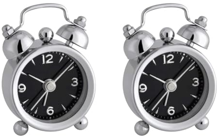 TFA Dostmann Analoger Mini-Nostalgie Metall Wecker, 60.1000.01, klein und handlich, Retro-Design, L 41 x B 20 x H 60 mm, Schwarz (Packung mit 2)