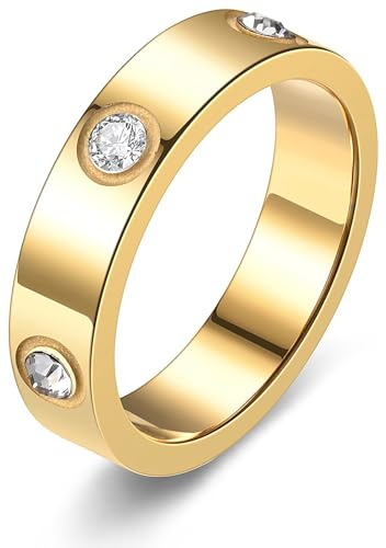 Tidefire Edelstahl Titanium Stahl Ring mit Cubic Zirkonia für Herren und Damen (Gold 5-8)