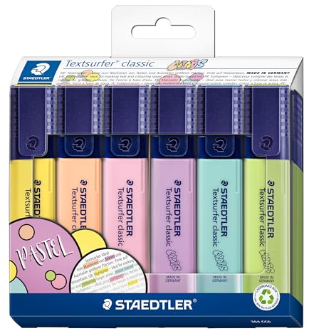 STAEDTLER 364 CC6 Textsurfer Classic Highlighter - Assorted Pastel Colours (Card Pack of 6)