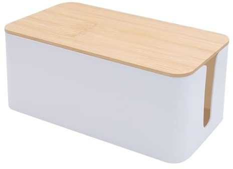 Cable Tidy Box White Cable Box with Bamboo Lid Cable Organiser Cable Management Box for Hiding Cables and Plugs