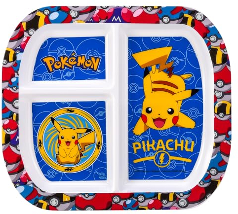 Pokémon - Piatto per colazione, pranzo e cena a 3 sezioni, riutilizzabile, per bambini