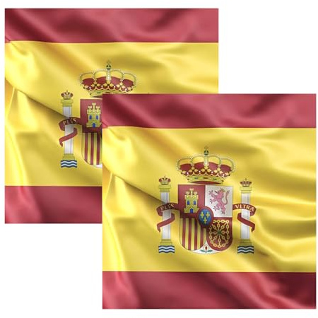 2 Banderas de España, Bandera 90cm x 150cm, Grande con Trabilla para Mástil y Cordones para Sujetar, Ligera, para Deportes, Fútbol, Manifestaciones, Edificios,