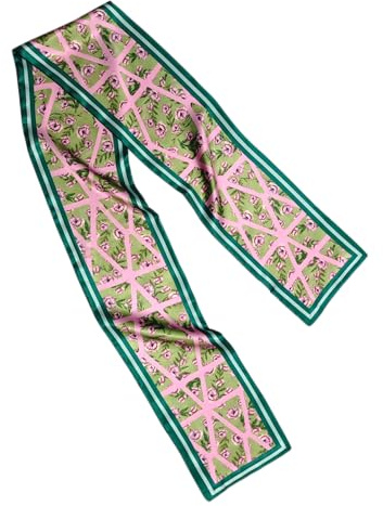GIMIRO Sciarpa in seta satinata a doppio strato, 150 x 16 cm, cravatta a fiori, cintura in vita per blazer, cappotto, abito, 15# verde/rosa floreale, 150cm x 16cm