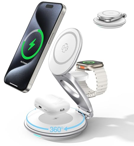 EXW Chargeur Induction, Mag-Safe Chargeur 3 en 1 Station de Charge sans Fil Rapide,pour iPhone 16 15 14 13 12 Pro/Max/Plus, Apple Watch 9 8 SE 7 6 5 4 3 2, Airpods 2/3/Pro(Chargeur 30W Inclus)