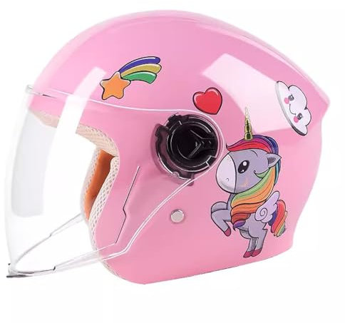 QJWMatic Retro-Motorradhelm Für Jugendliche Und Kinder, Offener Helm, Elektroroller, Straßenfahrrad, Halbhelm Für Jungen Und Mädchen Im Alter Von 3–8 Jahren E,48-55CM