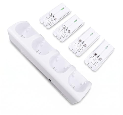 para Cargador de Batería Remoto , Estación de Carga 4 en 1 con 4 Paquetes de Baterías Recargables, 4 Baterías de Repuesto de 2800 MAh, Control Remoto No Incluido (White)