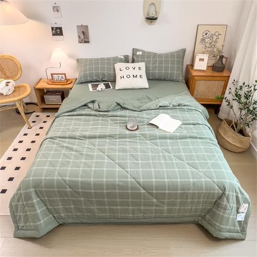Highdi Bedding Couette, Carreaux Simples Ete Douce Microfibre Couette, Couette Couleur Unie, Poids Léger Couette Enfant, pour Couette 2 Personnes (Vert,200x230cm)