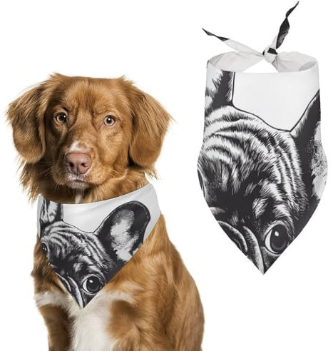 Hundehalstuch, Motiv: Französische Bulldogge, Welpe, Hund, Halstuch, Lätzchen für Haustiere, Größe L: 70 x 30 cm