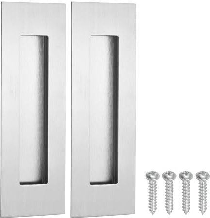 PATIKIL Tiradores Empotrados de Dedo 6 2 Pack Tiradores Empotrados para Puertas Correderas de Armario Tiradores de Bolsillo Manijas de Puerta Rectangular para Granero Con Tornillos, Plata