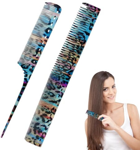 2PCS Cutting Comb Colour Graphiti Pin Tail Comb Professional Hairdressing Tail Comb Kit Hair Comb Heat Resistant Antistatic Comb Needle Handle Comb Carbon Comb for Ladies Hairdressing