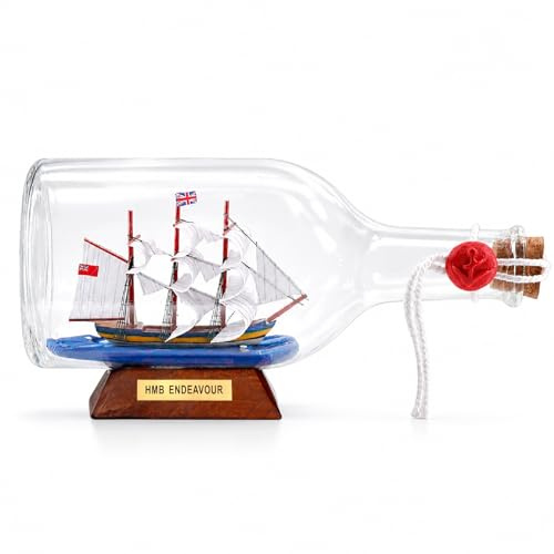 NAUTIMALL 9inch HMB Endeavour Ship in a Bottle Glass Ornament Table top Nautical Home Decoration Gift for boy (Endeavour 9“)