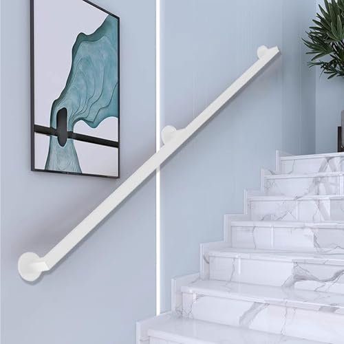Black/White/Gold Stair Handrail | Modern Stairs Banister Complete Kit | 60cm 1m 1.2m 1.5m 1.8m 2m 2.4m 3m 4.8m Stairway Railing | Hand Rails for Indoor Stairs Outdoor Step Wall Mounted(White,6ft/180cm