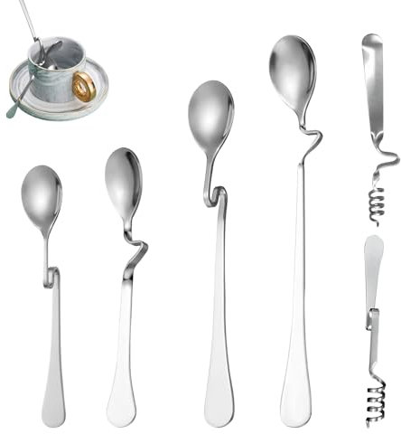Gotetiso 6 Pezzi Cucchiaio per Marmellata e Miele Cucchiaio da Caffe Cucchiai per Il Miele Cucchiai Lunghi Ritorti Piegando Cucchiai di Caffè In Acciaio Inox Cucchiaio a Spirale Cucchiaio Long Drink