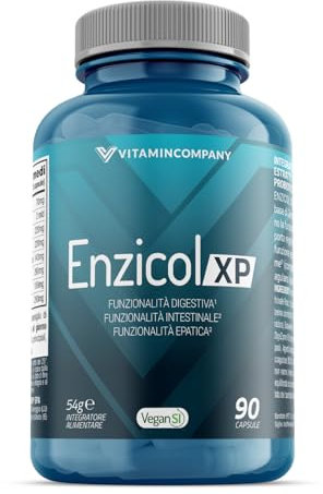 VitaminCompany - Enzicol XP - Supporta la Digestione, con Digezyme, Bacillus Coagulans, Angelica, Boswellia, Berberina e Zenzero, Supporto Epatico e Intestinale, 90 Capsule