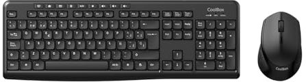 CoolBox COO-KTR-03W - Pack Teclado y Ratón Inalámbrico 2.4GHz con Diseño Ergonómico y Silencioso. Teclado Español con 105 Teclas y Bloque Numérico, Ratón 1600DPI Ajustable. Negro