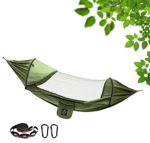 Hamaca de mochila con mosquitera, hamaca de camping, hamaca, hamaca portátil con correas de árbol para patio, viajes y actividades al aire libre