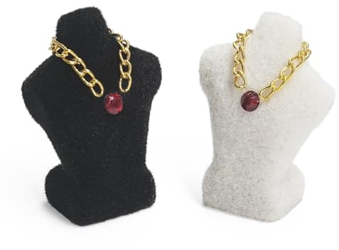 Odoria Puppenhaus Schneiderpuppe Schmuck Miniatur: 1/24 Maßstab Schaufensterpuppe Vintage für Frisiertisch Schlafzimmer Viktorianisch - Mini Halskette Rot Modell Luxuriös DIY Schwarz Weiß 2Stk