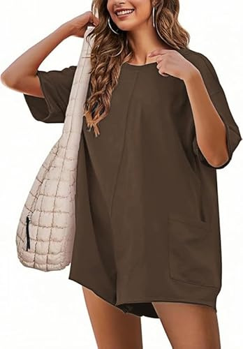 Sukiglam Jumpsuit Donna Elegante Manica Corta Allentata Tutina Reversibile Tuta Intera Casual Salopette Estiva Corta Spiaggia Jumpsuits con Tasche Vacanza Outfits