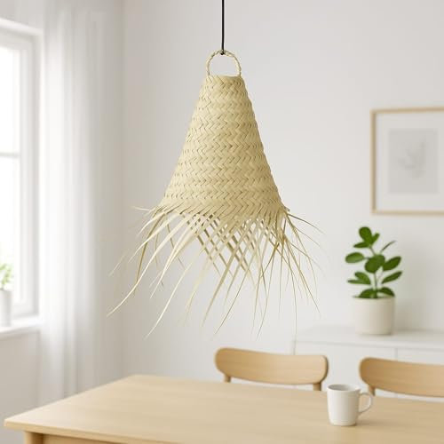 Lampadario Fibre Naturali Marocchino in Palma Intrecciata a Mano – Stile Boho Ø20 cm H26 cm – Paralume Etnico Naturale per Interni ed Esterni Vimini Rattan Bamboo 1004250800