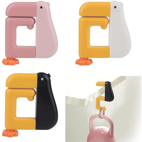 BOXOB 3pcs Duck Shaped Table Hook, Detachable Non-Slip Purse Desk Hanger Folding Desk Mount Bag Holder No-Drill Purse Clamp for Office School Table Organization & Storage