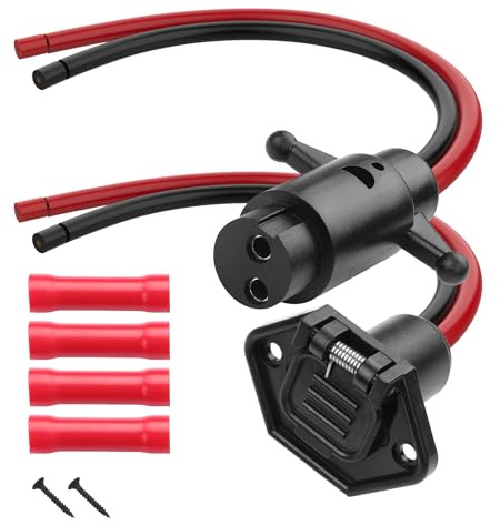 YACSEJAO 8AWG 12V-24V Trolling Motor Plug and Receptacle Kit Marine-Grade Power Connector with Heat Shrink for Bass Boat,Kayak,Trolling Motors