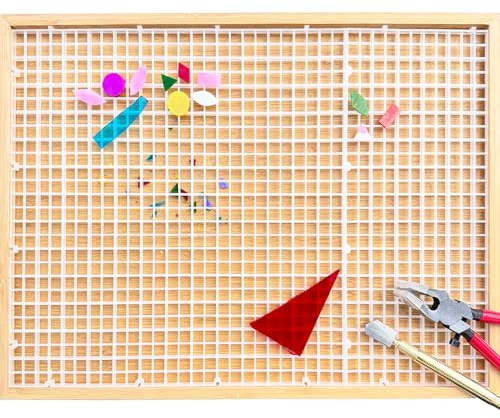 17''x12'' Stained Glass Cutting Mat with Tray, Great for Scoring and Cutting Glass, Catching Shards and Chips in Grids, Removable Double-layer Design, Easy to Clean Up, Glass Cutting Tools Supplies