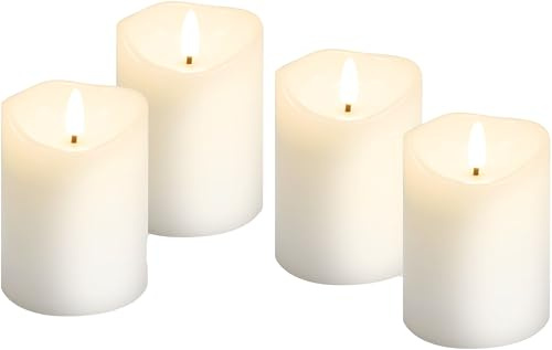 goobay Leuchtende Kerzen mit Timerfunktion 4er-Set in weiß mit 3D-Docht & batteriebetrieben, elegante Dekokerzen für Wohnzimmer, Esszimmer und Adventszeit - 77780