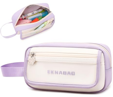 Amythe Trousses Écoliers Imperméables, Trousse à Crayons Multifonction 3 Compartiments pour Primaire Collège Lycée, Trousse de Bureau Minimalistes avec Poignée de Transport, Violet