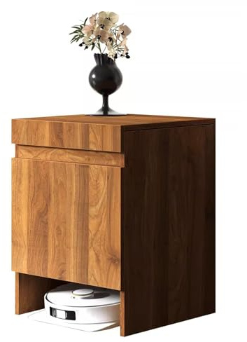 Estante de almacenamiento de madera para robot aspirador, soporte organizador oculto para barredora autovaciada, solución fácil de cambiar de agua para limpieza inteligente del suelo
