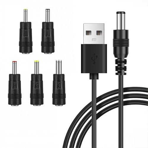 USB to Dc Power Cable, 1M Universal 5v USB Power Chager Cord Dc 5.5 X 2.1mm Adapter for Fan, Router, Speakers with 2.5x0.7mm, 3.0x1mm, 3.5x1.35mm, 4.0x1.7mm, 5.5x2.5mm