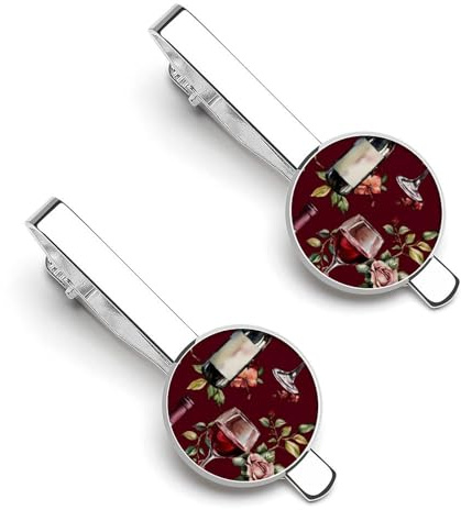 Wine Bottle Flowers Tie Clips for Men Shirt Necktie Bar Pinch Mens Suit Tie Accessories Silver Tack Pins Cufflinks