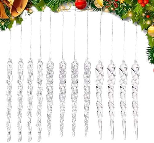 De Carámbanos | 12 Piezas de de Carámbanos Navideños,Decoración de Guirnalda Colgante de Acrílico Duradero para Uso en Interior y Exterior en Pared Hogar Café
