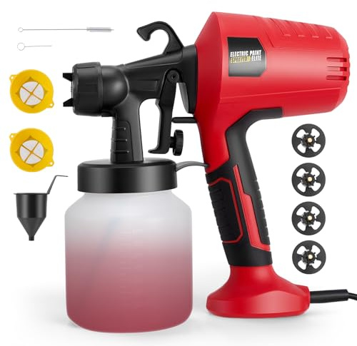 Sistema de pulverización de pintura, 500 W HVLP pistola de pintura eléctrica con 4 boquillas y 3 patrones de pulverización, 800 ml de flujo de pintura, pistola eléctrica para vallas, armarios, paredes