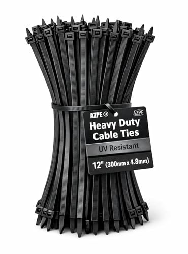 100 Cable Ties Black 12inch, Extra Wide 300mm x 4.8mm Heavy Duty Nylon Zip Ties, UV Resistant for Indoor & Outdoor Use