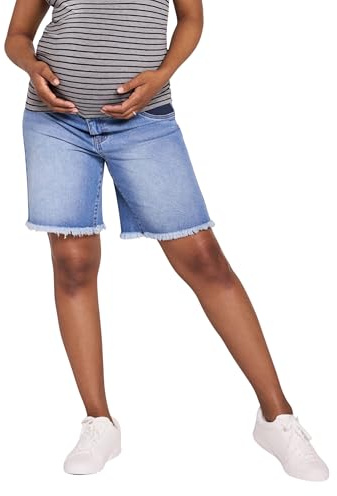 Motherhood Maternity Women's Under the Belly Denim Pregnancy Shorts with Side Elastic Panel Insets, Beth Medium Wash, Medium