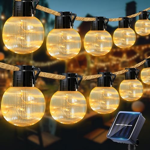 Solar Lichterkette Outdoor 10 Meter Mit 15 Glühbirnen, Solarlichterkette Außen Wetterfest, 8 Modi Lichterkette Außen Solar 10m, Solar Lichterkette Aussen, LED Lichterkette Balkon Garten Terrasse（B）