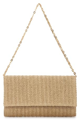 EVEOUT Women's Straw Clutch Bag Faux Raffia Shoulder Bag for Summer Beach Holiday Woven Envelope Purse with Chain for Wedding Party & Daily