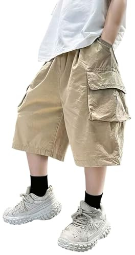 Mjjsk Pantaloncini cargo per ragazzi Pantaloni corti estivi larghi per bambini Pantaloni corti leggeri casual larghi elastici in vita pantaloncini tasche Streetwear alla moda