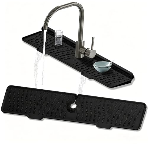 Tapis Robinet Silicone 60x14,5 cm Évier Protection Éclaboussures Noir | Tapis Évier Silicone Flexible 60x14,5 cm Pour Protection Éclaboussures Cuisine Et Salle De Bain Plan De Travail