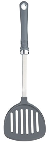 KitchenCraft Professional Paletta Forata per Fritti in Nylon con Testa Arrotondata e Impugnatura Morbida, 36 cm, Colore Grigio/Argento, 36 x 10,5 x 3 cm