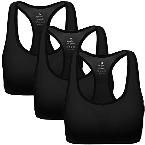 MIRITY Women Racerback Sports Bras - High Impact Workout Gym Activewear Bra Color,Black*3,L Fit 32DD 34D 34DD 36C 38B 38C