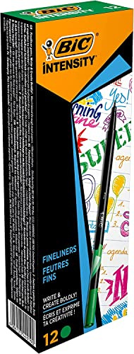 BIC Intensity Fineliner, Filzstifte Set mit 12 Stiften in Grün, mit feiner Spitze, Ideal für das Büro, das Home Office oder die Schule