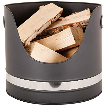 Fireside Wood Holder Log Basket Storage Bucket Kindling Basket with Chrome Band Finish