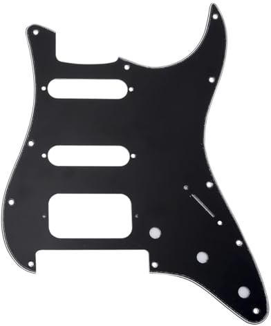 Musiclily Pro 11 Löcher Round Corner HSS Strat Pickguard Gitarren-Schlagbrett für USA/Mexican Stratocaster Open Pickup mit Floyd Bridge Cut,3 lagig Schwarz