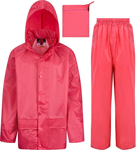 Wetplay Kids Waterproof Jacket & Trousers Suit Set in Black, Navy Blue or Royal Blue Childs Childrens Boys Girls (13 Years, Pink)